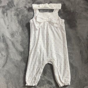 White with gold heats Jumpsuit with matching bow